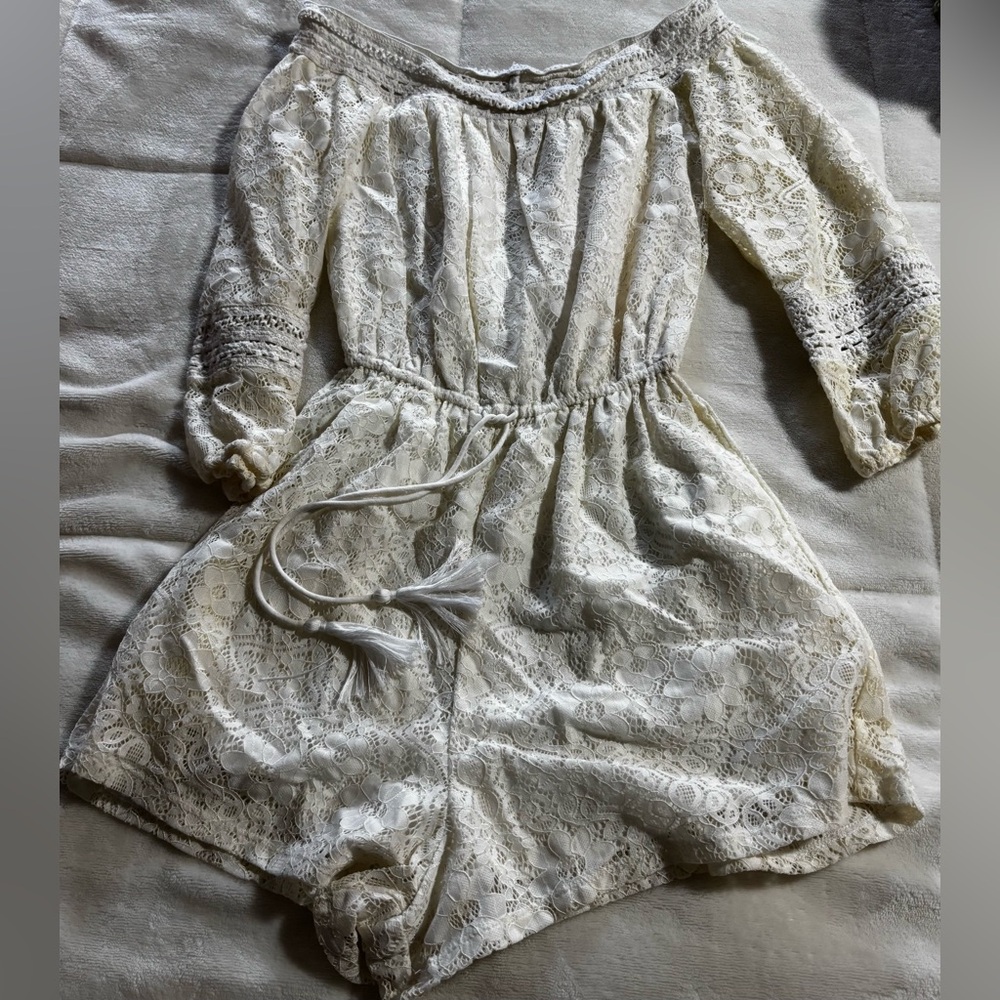white/cream floral lace romper